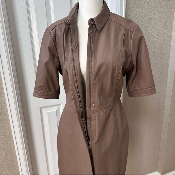 Elegant Brown Leather Women's Dress - Picture 2 of 14